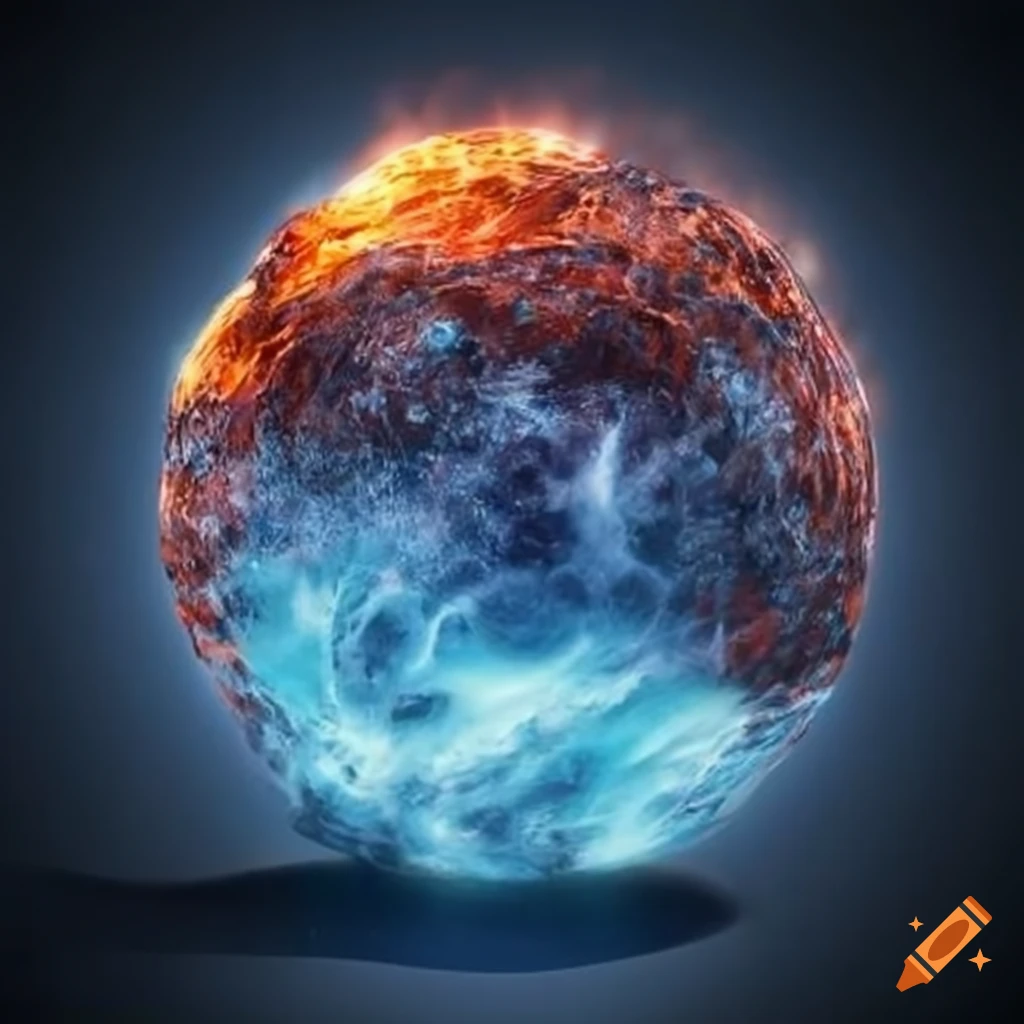Elemental sphere with ocean surface, fire, ice, and storm movements