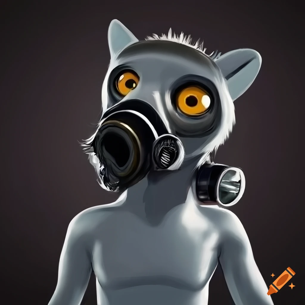 Anthro lemur male character with gas mask and latex outfit on Craiyon