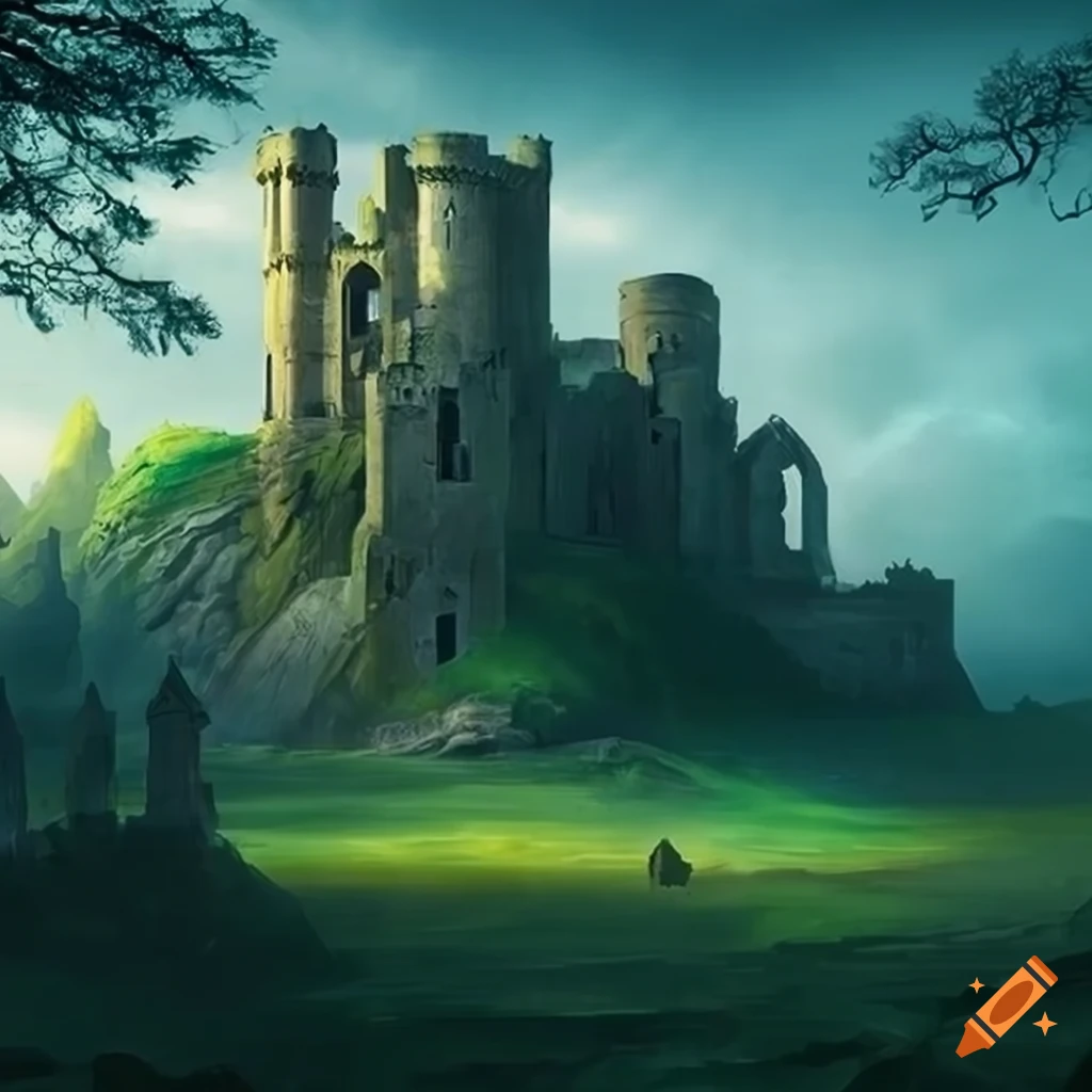Castle ruins in a British fantasy landscape