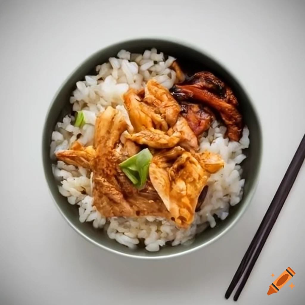 Rice bowl with crispy chicken skin