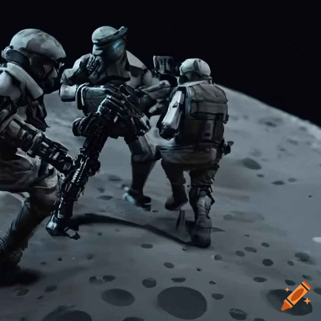 Sci-fi soldiers squad on a moon