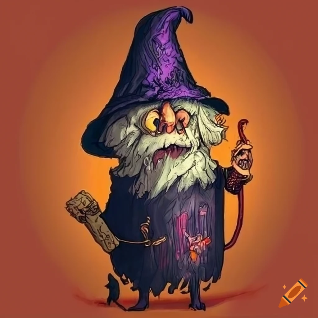 Detailed drawing of a wizard in a trash environment