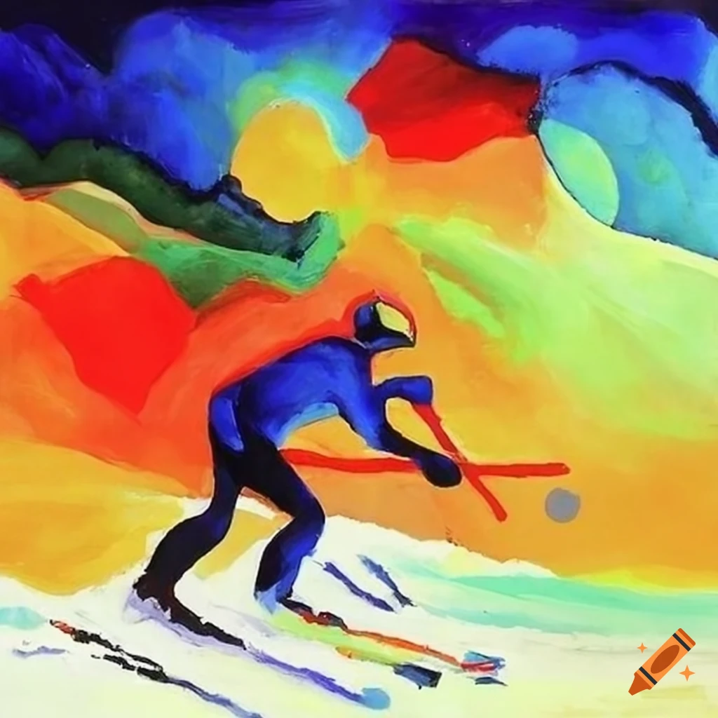 Colorful skiing painting by Wassily Kandinsky and Karel Appel