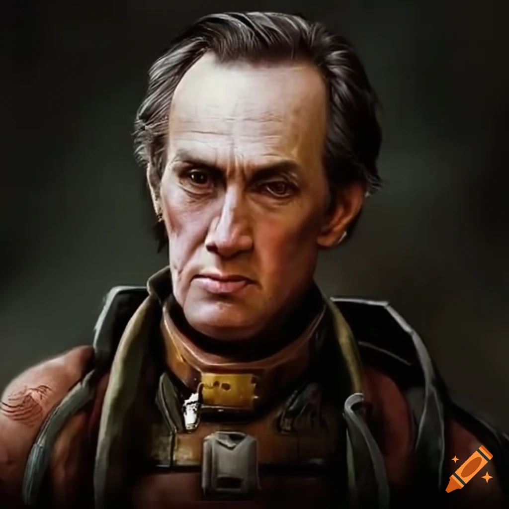 Mech pilot inspired by David Carradine with short hair