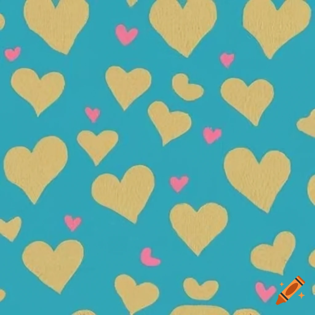 Cute sewn yellow, blue, pink couch fabric with heart patches seamless texture