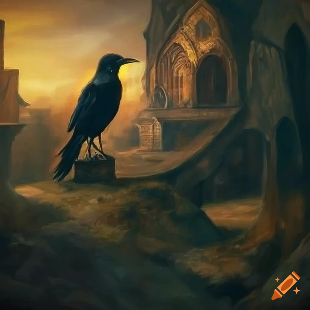 Crow in medieval setting inspired by Rembrandt's painting