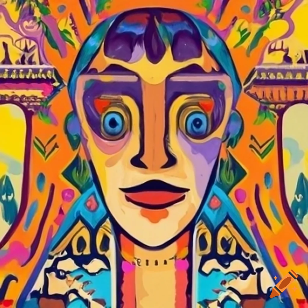 Original Scandinavian design architecture with Paul Gauguin's tribal art style