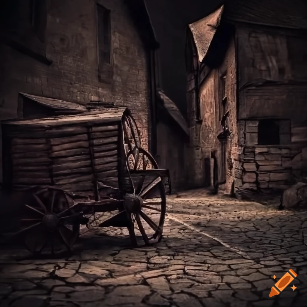 Medieval village cart in dark vintage photography style