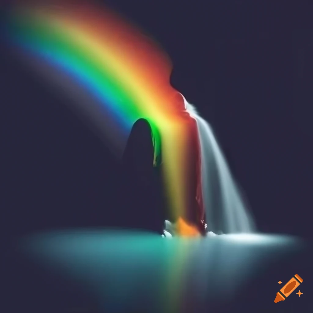 Monochrome stonescape with rainbow colored waterfall of fire