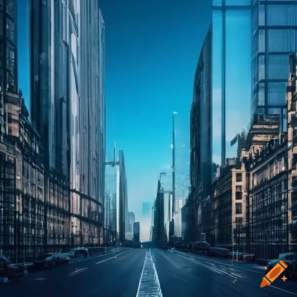 Futuristic metropolis with modern glass skyscrapers and impressive horizon