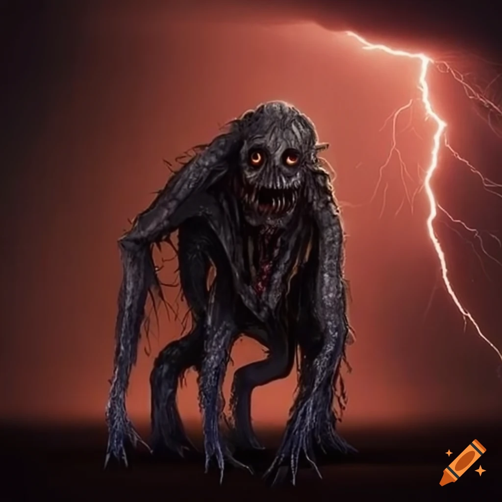 Creepy lightning monster rising from the sky