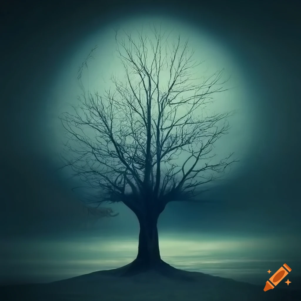 Dramatic solitary tree with strong emotional connection to surroundings