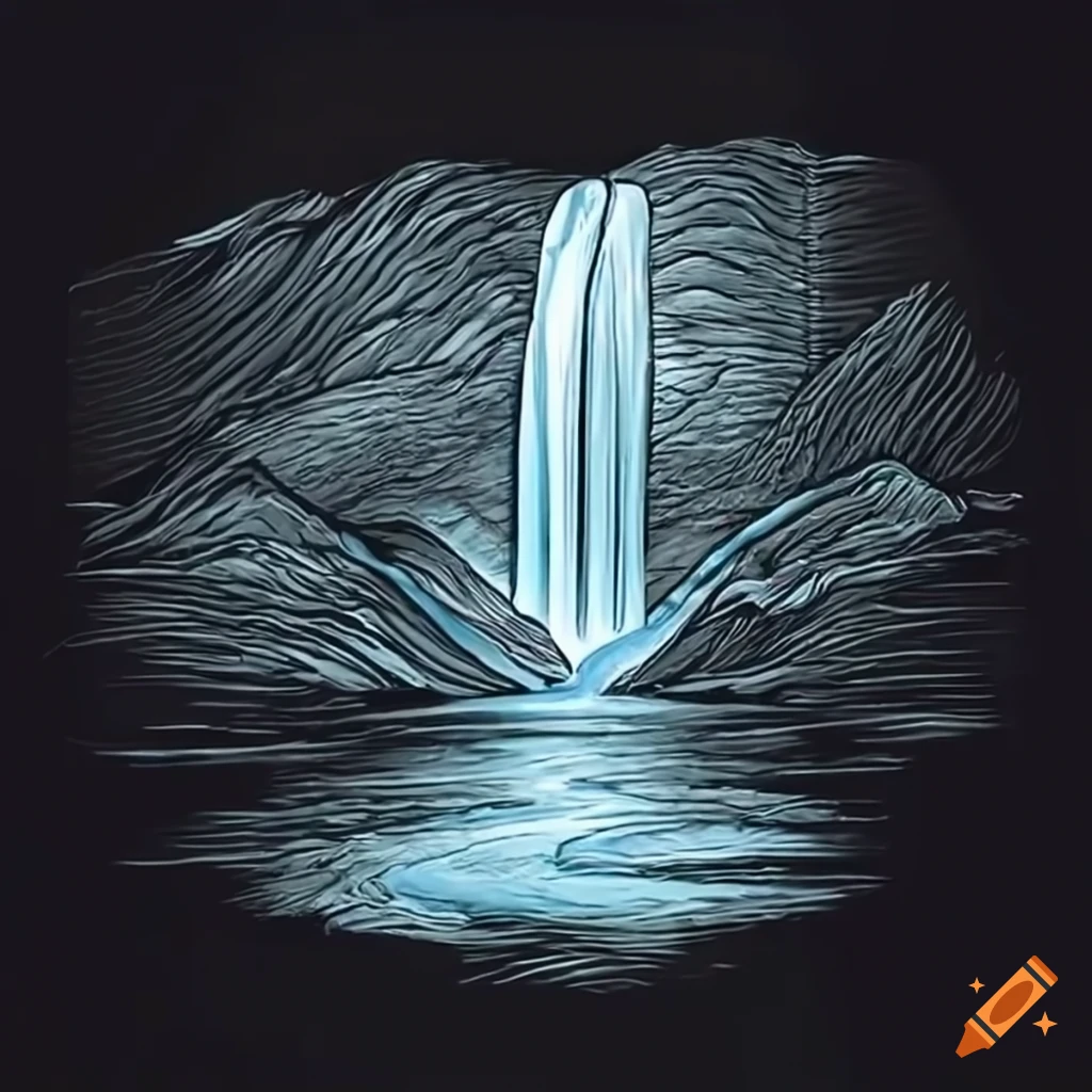Nordic waterfall between mountains with ice water