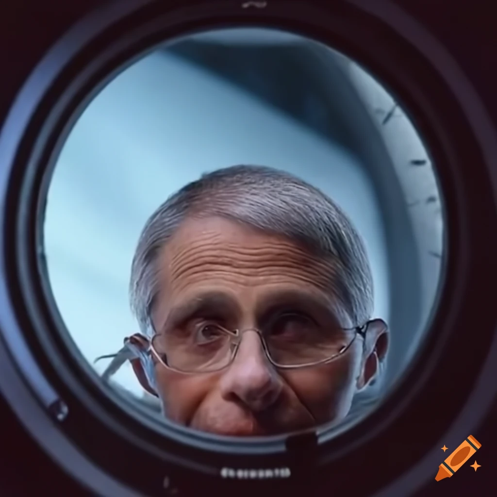Dr. Anthony Fauci in a teleportation pod reminiscent of The Fly movie