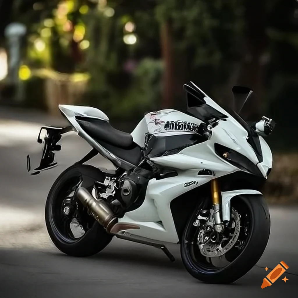 White Triumph Daytona 660 in a village setting