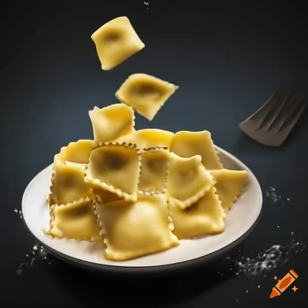 Ravioli falling into a dish