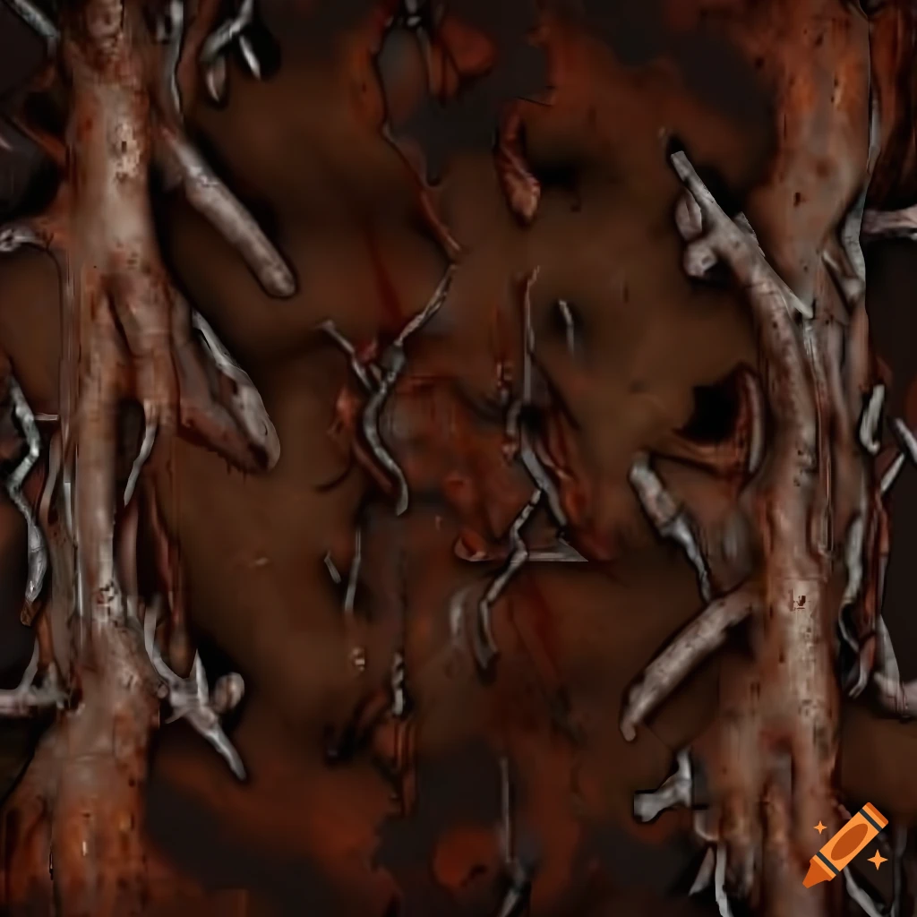 Silent Hill texture with rusty metal and barb wire in a hellish pit