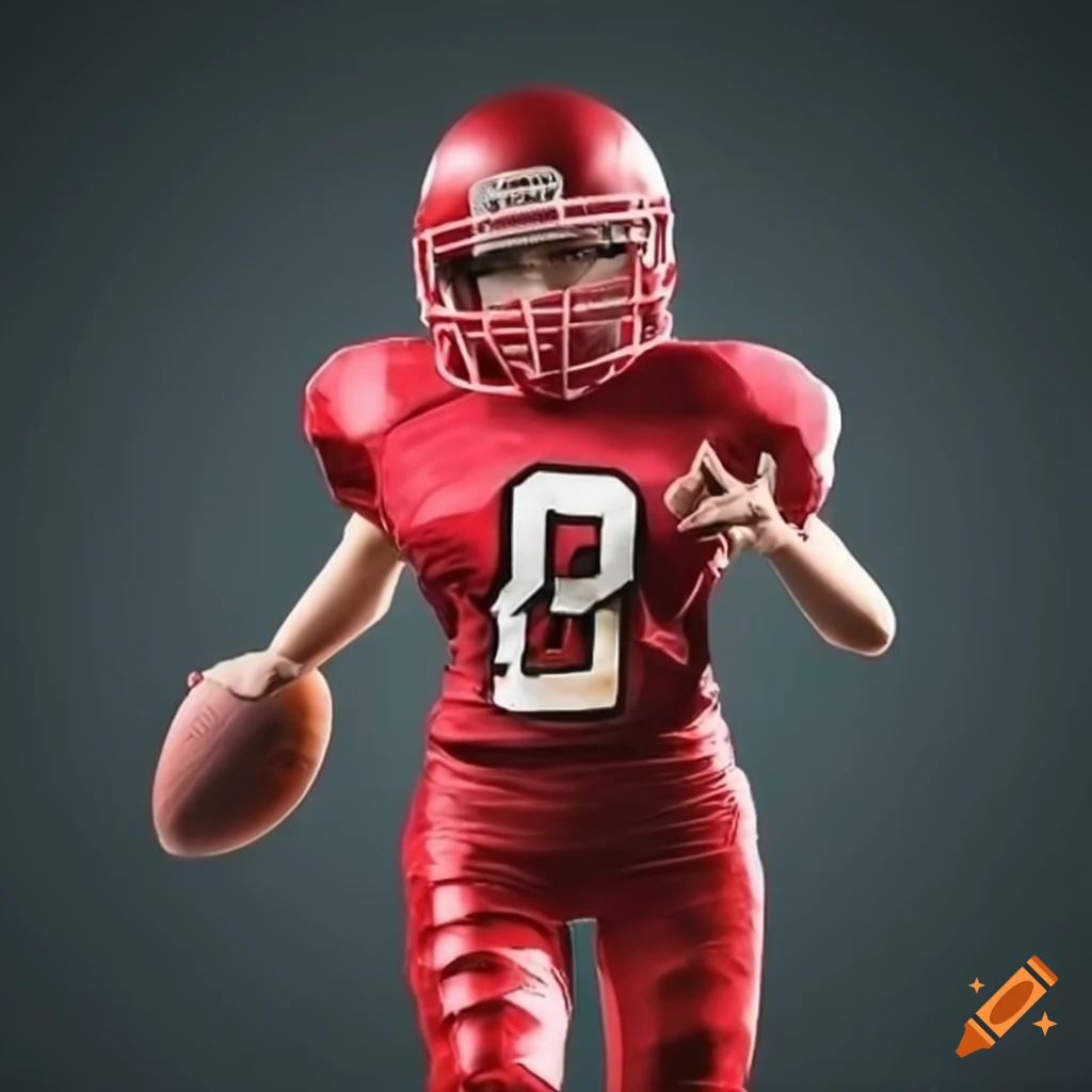 Red American football girl player