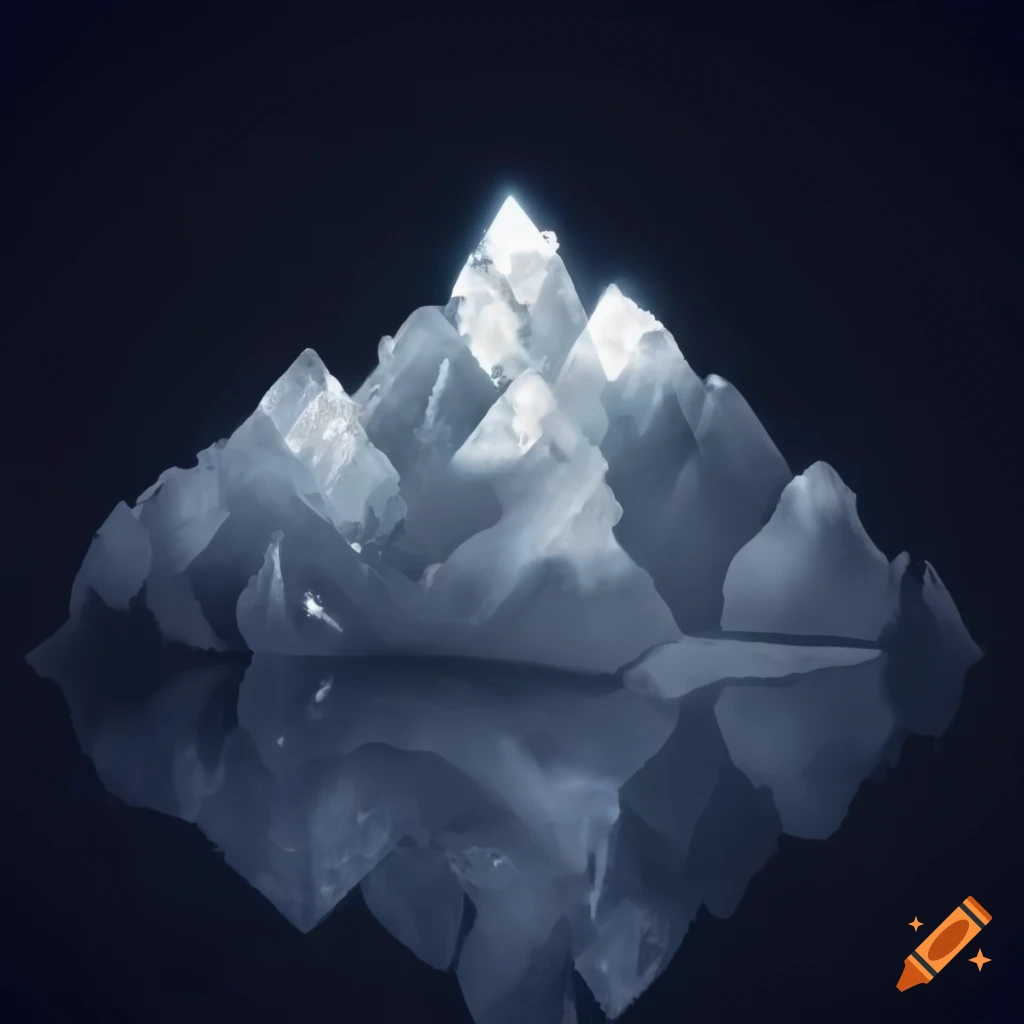 Monochromatic crystal mountain with soft glow light and mist