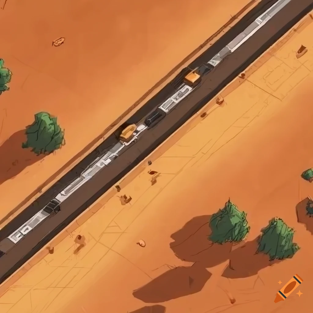 Isometric modern desert road in a DnD battle map