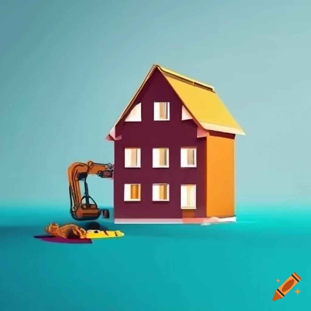 House with an excavator for coloring by a child