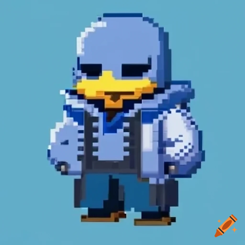 Pixel art of Prinny in Sans outfit crossover