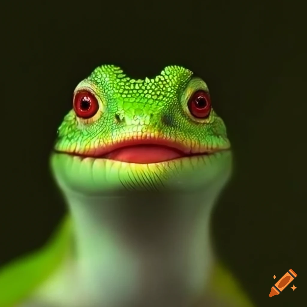 Green lizard with red lips and big eyelashes