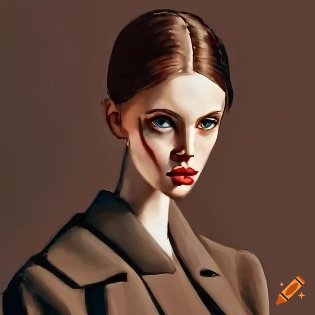 Portrait in modern English style clothing inspired by Modigliani
