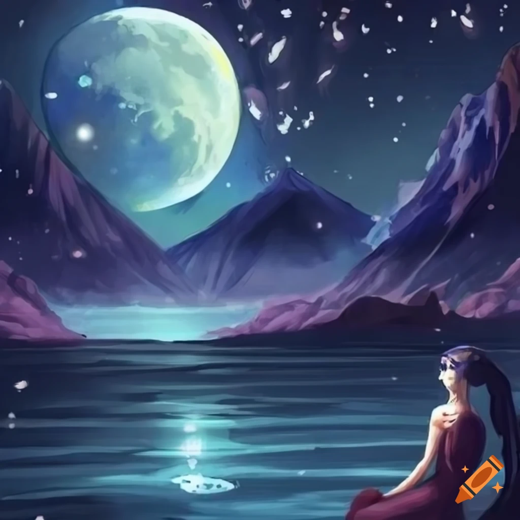 Moonlight scenery illustration