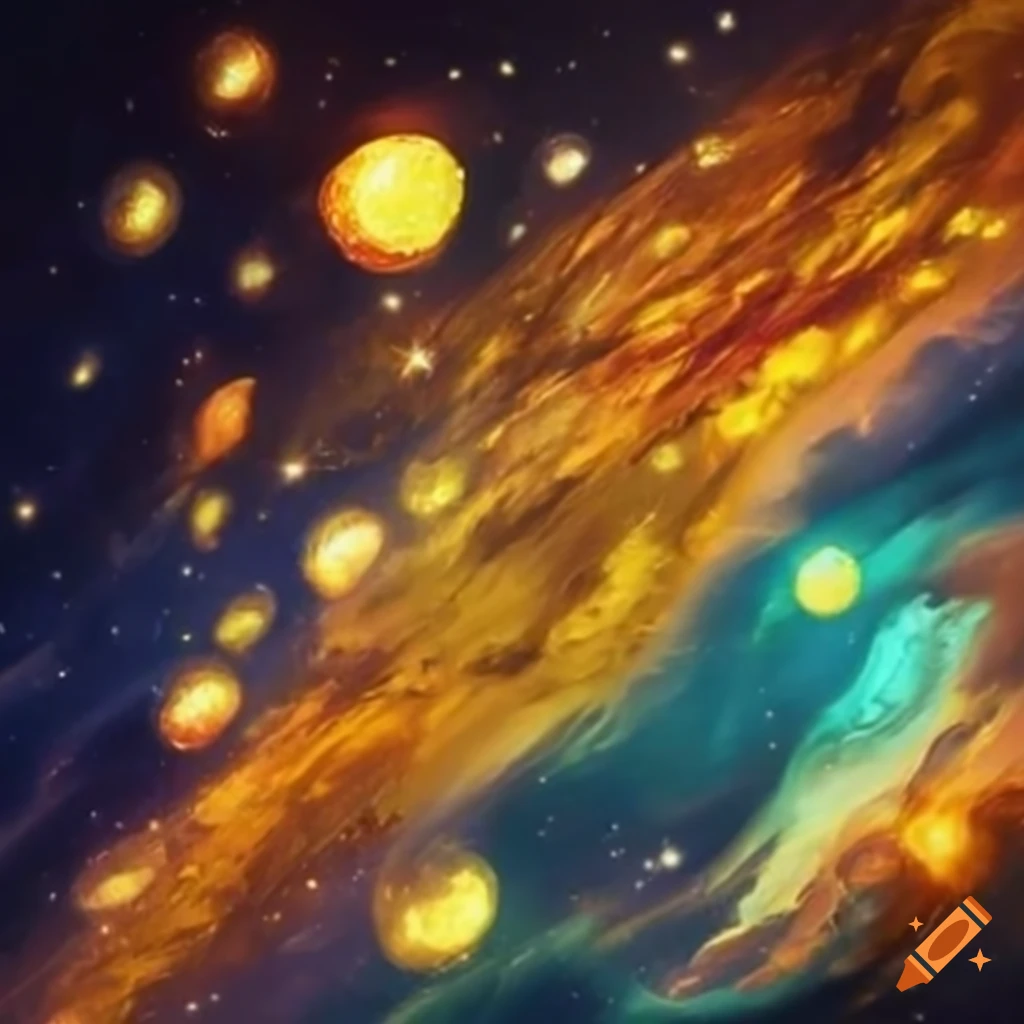 Golden luminous straight thread in space