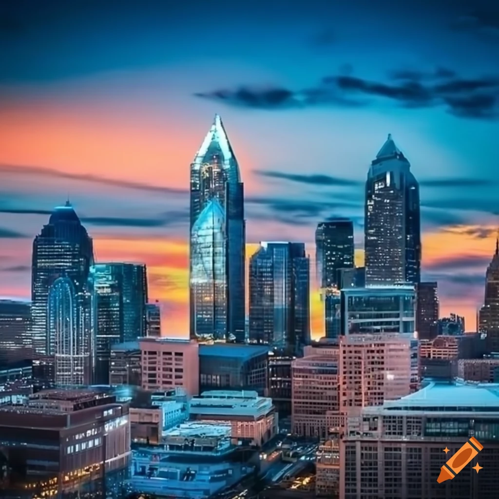 Charlotte North Carolina city skyline at dusk