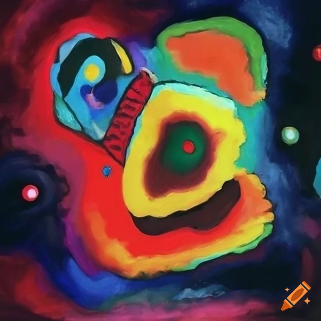 Vibrant colorful painting of lightning in a dark sky by Kandinsky and Karel Appel