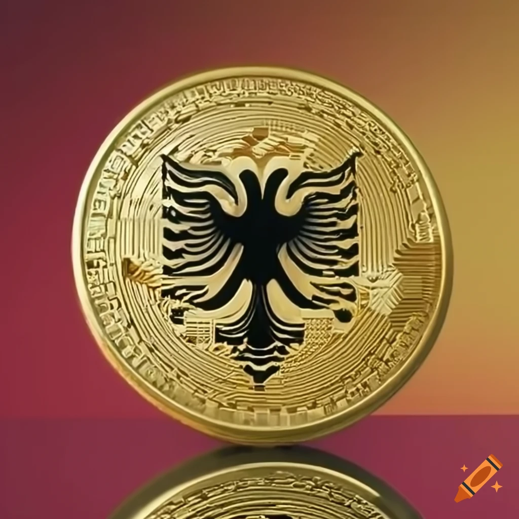 Gold Albanian flag in the context of cryptocurrency on Craiyon
