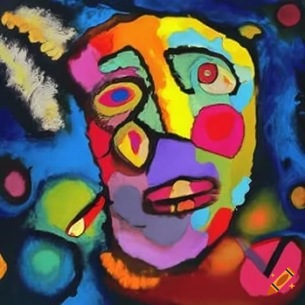 Colorful painting of a man with injury by Kandinsky and Karel Appel