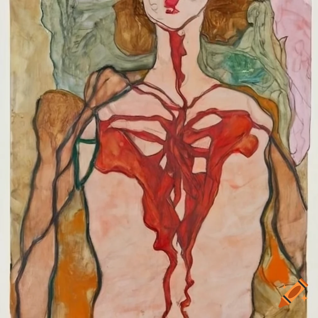Abstract body drawing by Egon Schiele and Louise Bourgeois