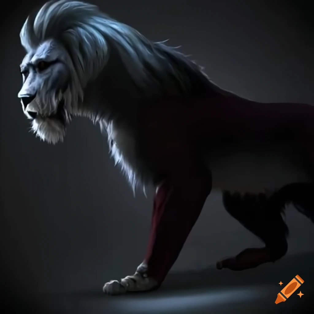 Quadrupedal lion-like shadow beast with a blindfold and sword