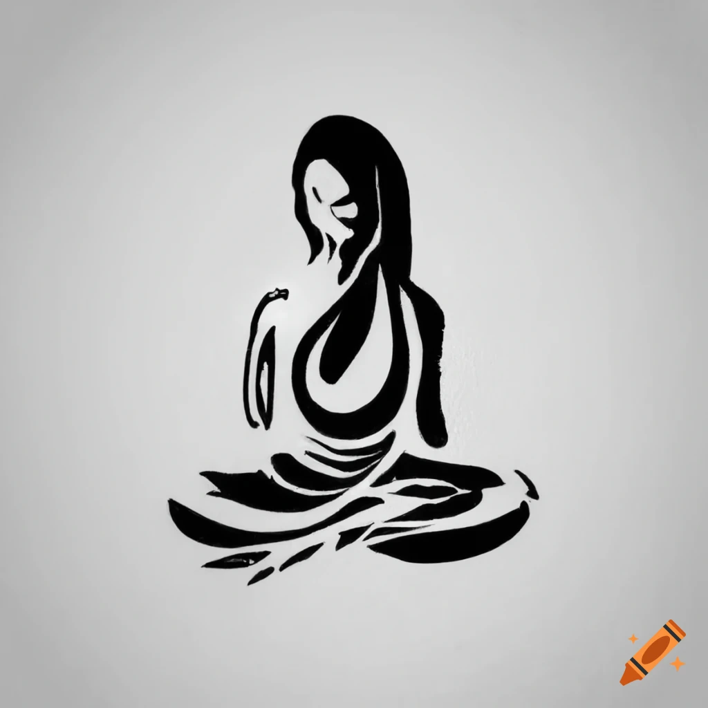 Boho zen black tattoo stencil on white background