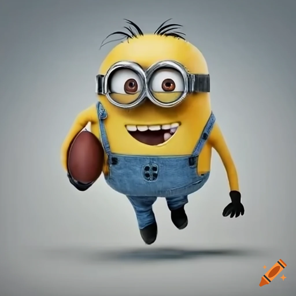 Minion in American football gear playing with a football