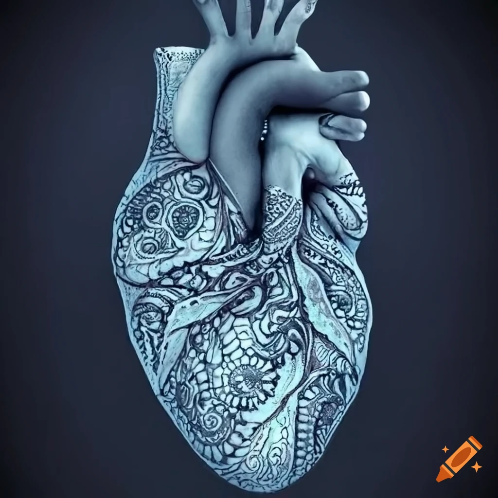Henna pattern double exposure anatomical heart