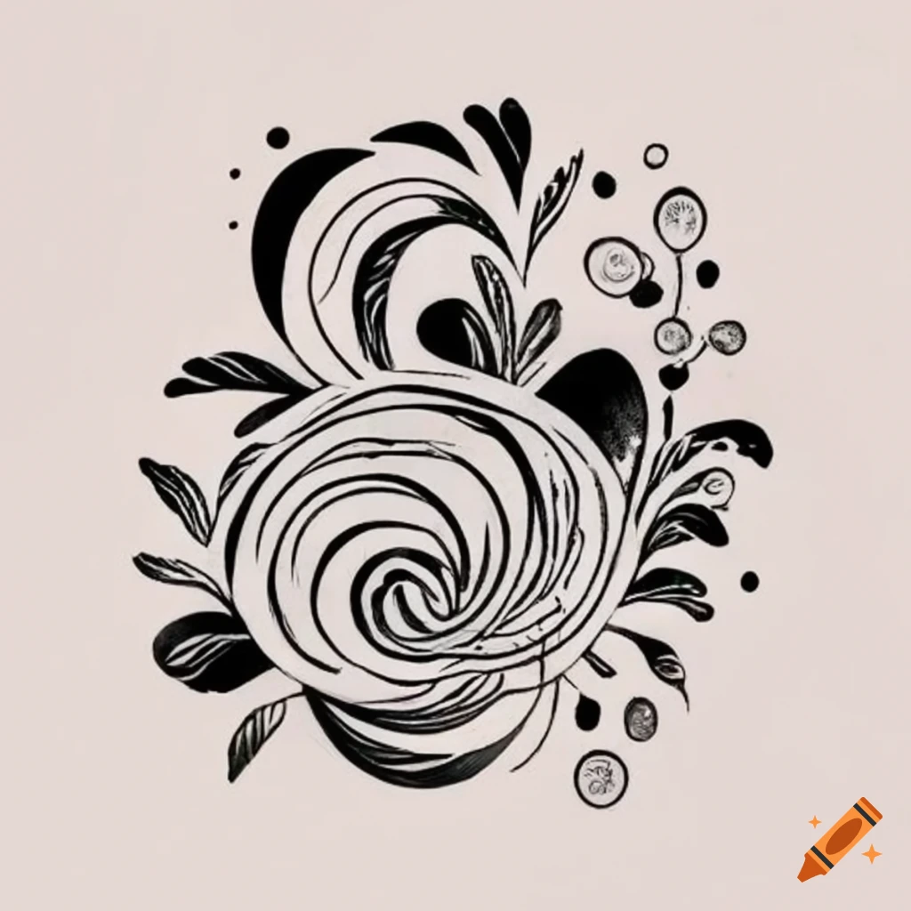 Boho tattoo stencil in black on white background