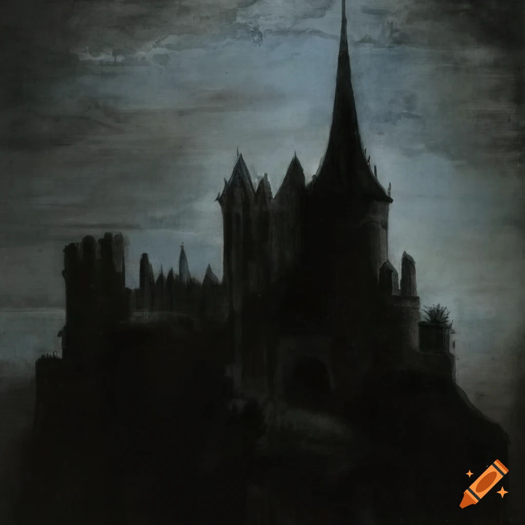 18th century lithograph of a gothic castle at night