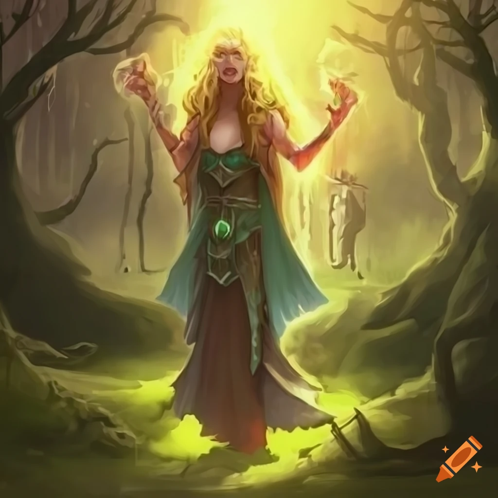 The spirit of a druid enchanting the land in a fantasy art style