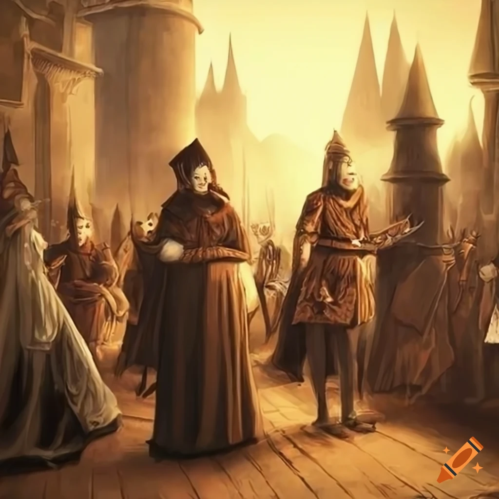 Medieval funeral procession in a realistic fantasy style