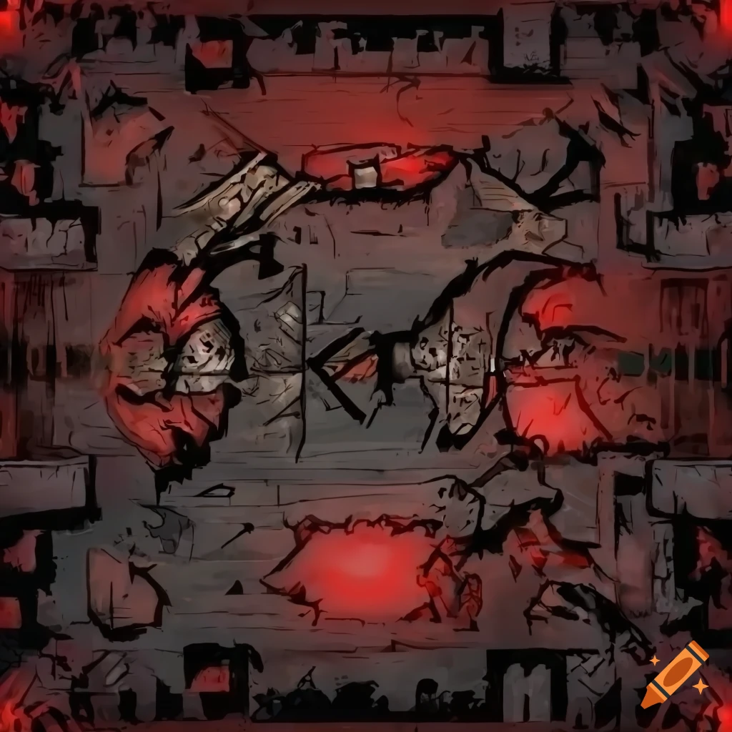 Highly detailed top-down view dungeon in the style of Darkest Dungeon