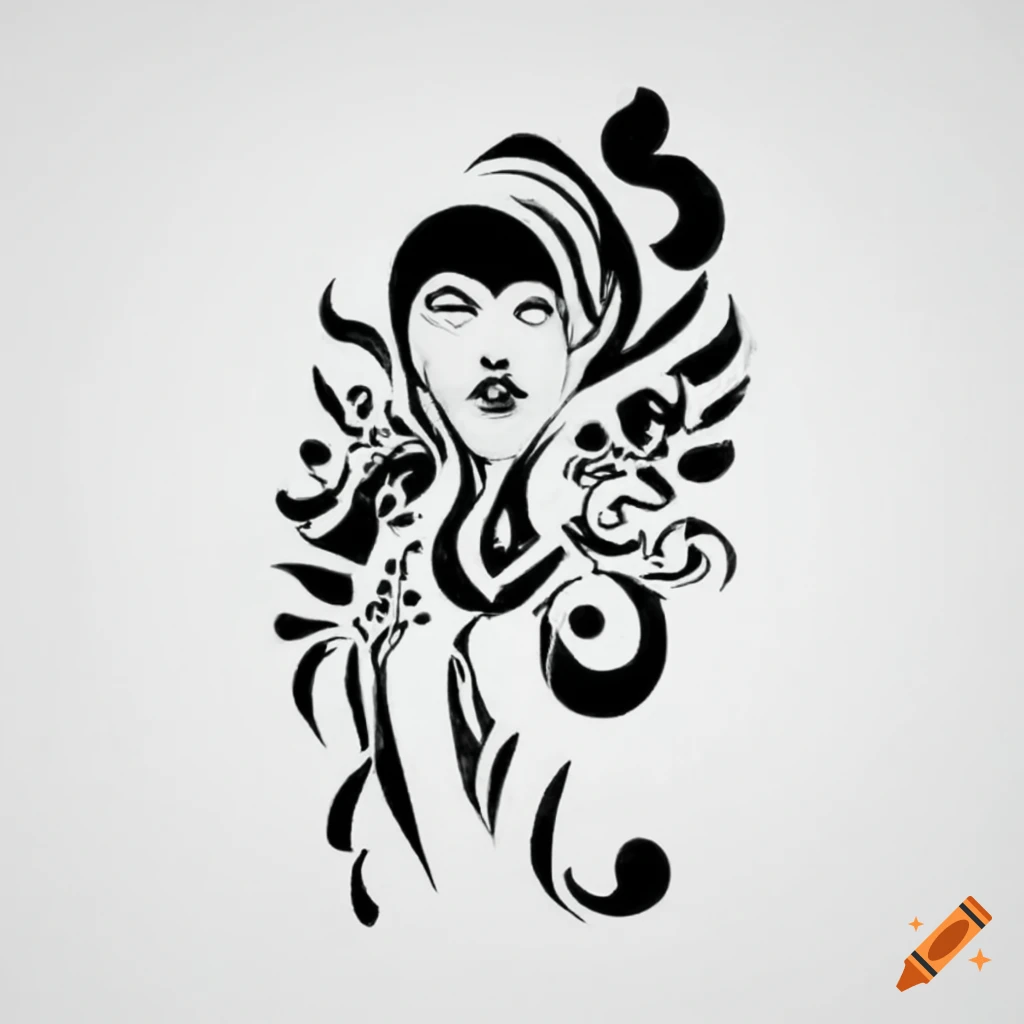 Boho tattoo stencil design in black on white background