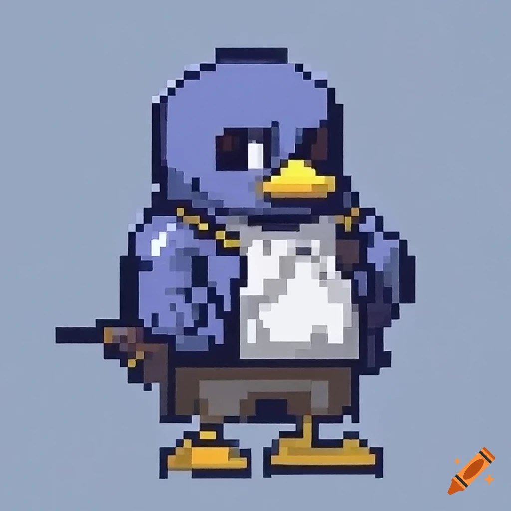 Prinny from Disgaea in Sans's outfit in pixel art style