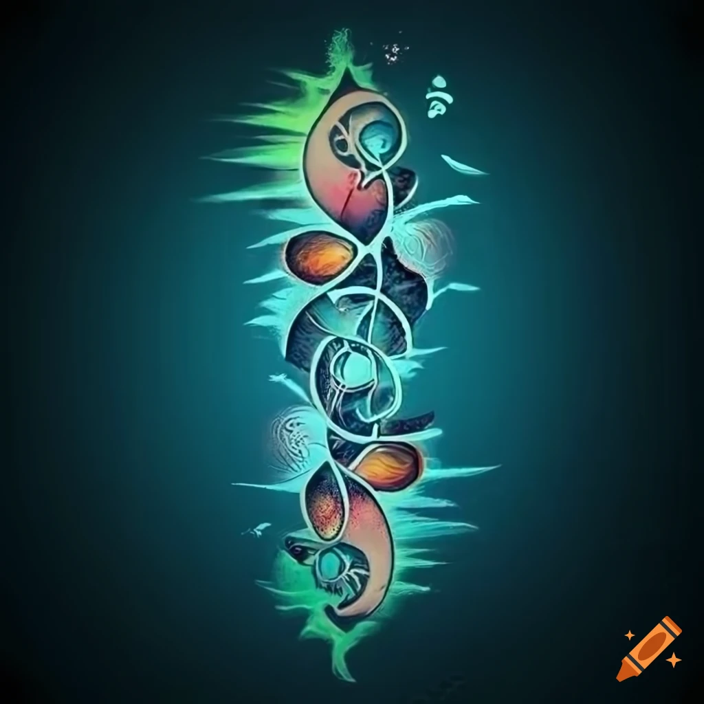 Harmonious tattoo design featuring a radiant sun and majestic trees in nature