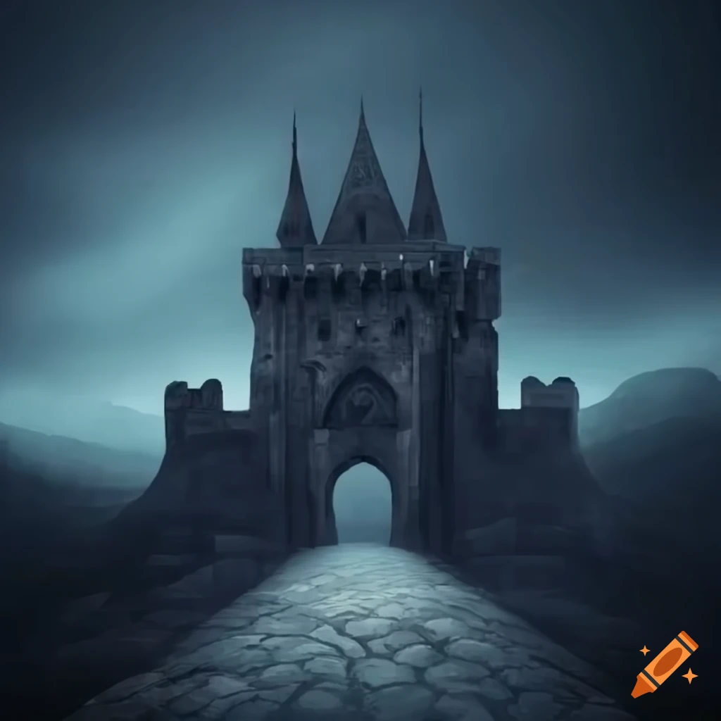 Ancient castle with eerie dark portal gate in the background