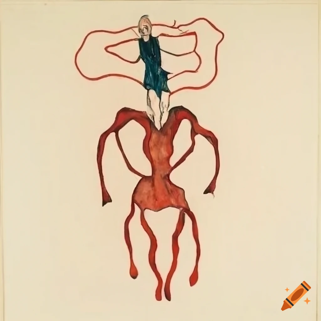 Abstract body drawing by Egon Schiele and Louise Bourgeois