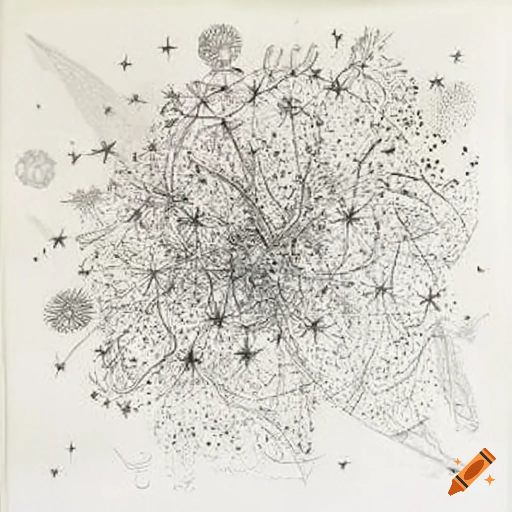 Monochromatic drawing by Cy Twombly showing celestial stars and flowers